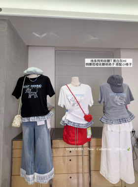 油菜 YC63853大码卡通印花短袖T恤夏季圆领收腰百搭减龄休闲上衣