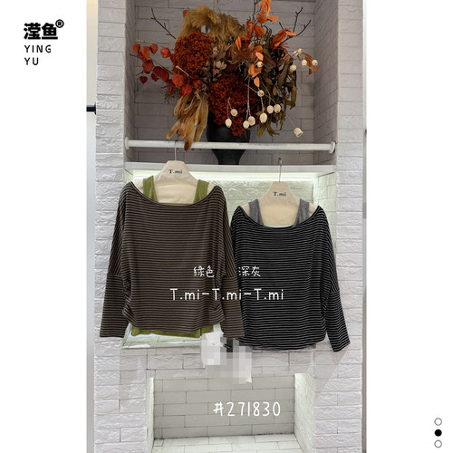 TMI271830大码条纹长袖上衣女