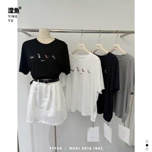 沐熙9398大码刺绣短袖T恤女夏