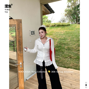 女长袖 油菜 辣妹风连帽拉链开衫 美式 显瘦外套纯色内搭 YH5202大码