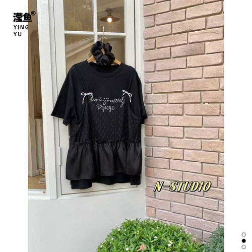 NF5234大码女装假两件荷叶边T恤
