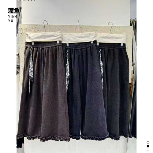 麦希1626大码秋冬加绒花边裤女