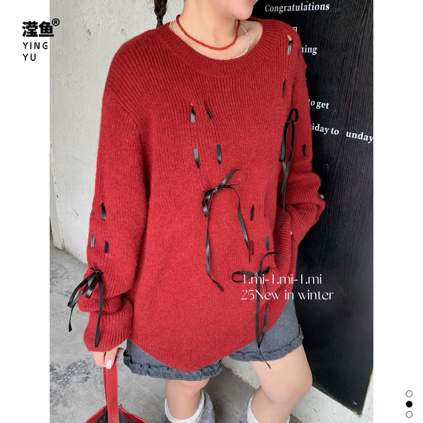 TMIQ2870大码蝴蝶结圆领针织衫