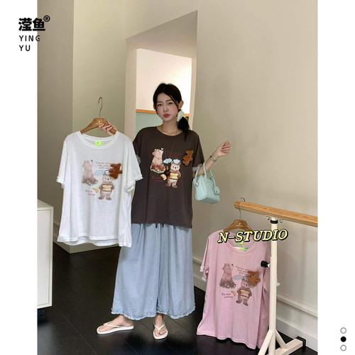 NW4376大码卡通印花短袖T恤女