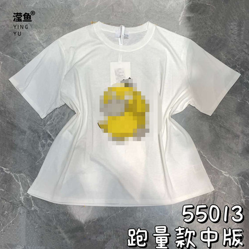 X255013大码白色圆领短袖T恤女