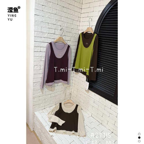 TMI27715大码撞色假两件长袖女