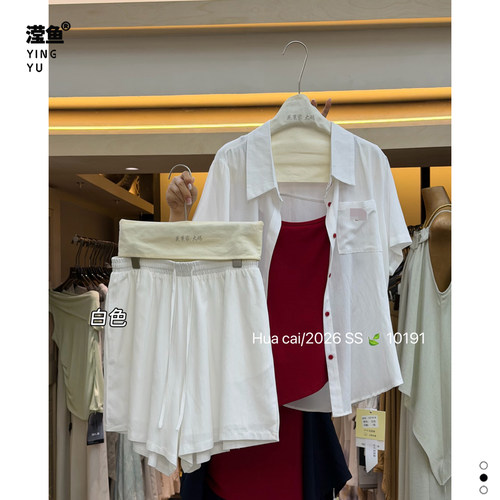 花菜10191大码短袖衬衫短裤套装