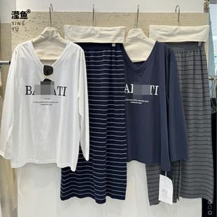 T恤简约休闲洋气韩版 麦希 字母印花宽松长袖 5285大码 百搭上衣 秋款