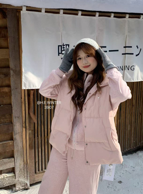 HE 3907大码秋冬棉马甲+卫衣裤子三件套韩版宽松百搭加绒休闲套装