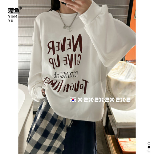 X27252大码字母印花长袖T恤女