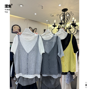 麦希 1085大码假两件针织衫女夏季宽松百搭内搭显瘦休闲时尚上衣