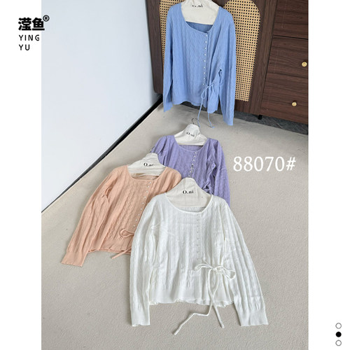 O.ni880070大码圆领针织开衫女