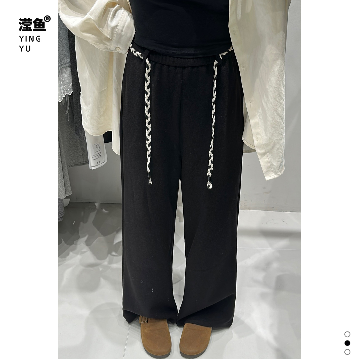 百搭全松紧直筒阔腿裤+腰带时尚