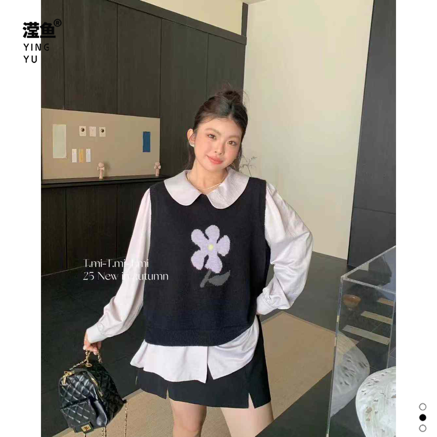 时尚宽松娃娃领衬衣复古毛织马甲