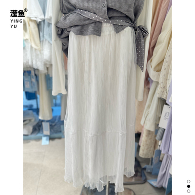 HE2790大码白色网纱A字半身裙女