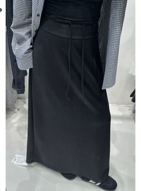 演曦 Y2979百搭高腰系绳直筒半身裙后开叉新款时尚休闲风百搭裙子