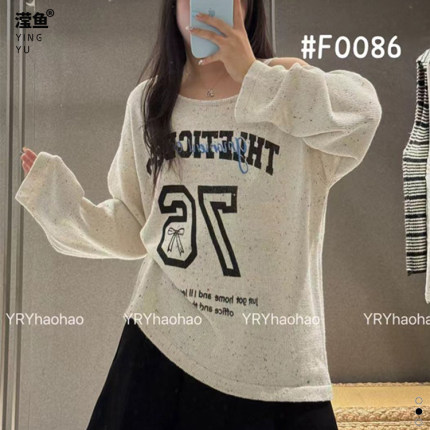 YRY好好F0086秋冬大码圆领长袖针织衫女百搭宽松一字肩打底毛上衣