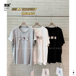 沐熙 FX51892大码卡通KT猫印花短袖T恤女圆领宽松百搭减龄上衣