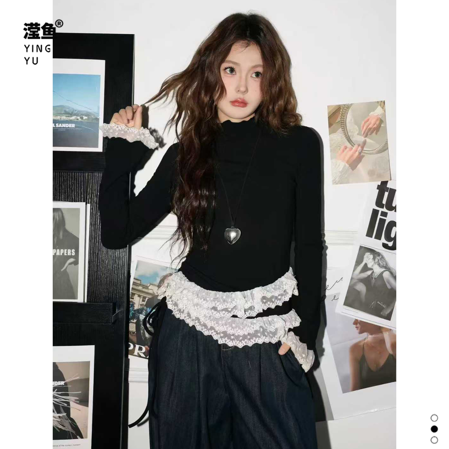 NF4939大码蕾丝拼接长袖上衣