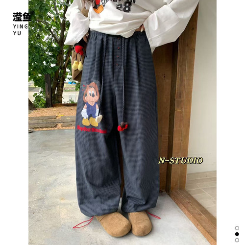 NF6049大码松紧腰阔腿裤女