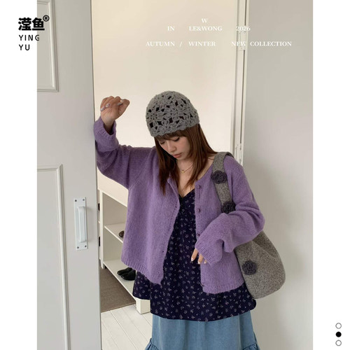 W71937大码纯色针织开衫女上衣