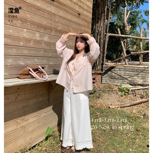 温柔气宽松衬衫 Tmi 甜美风荷叶边系带上衣女春季 法式 261013大码