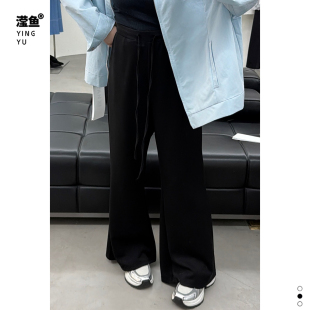 春季 演曦 女宽松直筒垂感百搭休闲裤 高腰抽绳微喇裤 Y3127大码 新款
