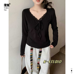 N F4873大码秋冬韩版V领上衣宽松显瘦百搭洋气减龄加厚保暖打底衫