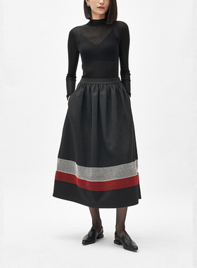 VERSELET短诗半身裙Eliz定位刺绣中长半裙黑色女2024新款时尚爆款