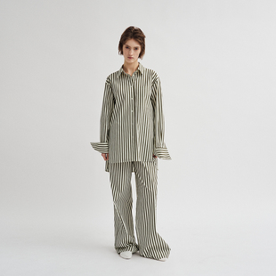 VERSELET短诗冬季新款精梳纯棉色织条纹衬衫长裤短裤套装家居服女