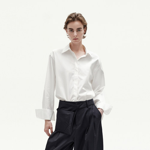 VERSELET白色纯棉府绸修身衬衫