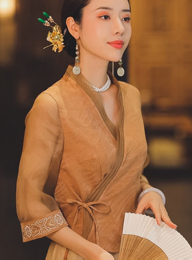 浮光掠影一片式桑蚕丝文艺小衫