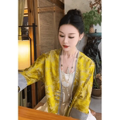 女春秋别致独特外搭上衣唐装 新中式 国风洋气黄色提花衬衫 外套