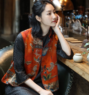 女背心马夹甲 改良女立领复古唐装 重磅仿真丝仿香云纱莨绸中式 时尚