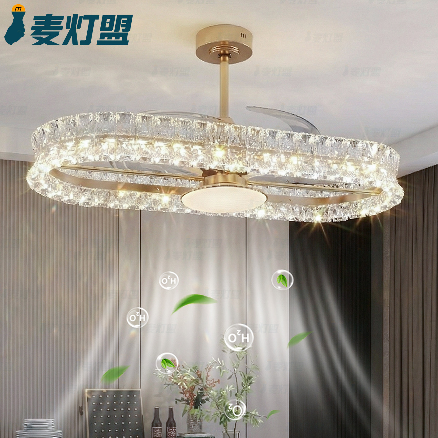 餐厅风扇灯长条椭圆一体吊扇灯静音变频智能轻奢高级感2026新款
