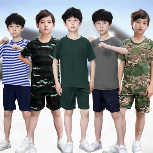 儿童体能服短袖套装 夏季迷彩t恤透气小孩中学生训练夏令营军训服