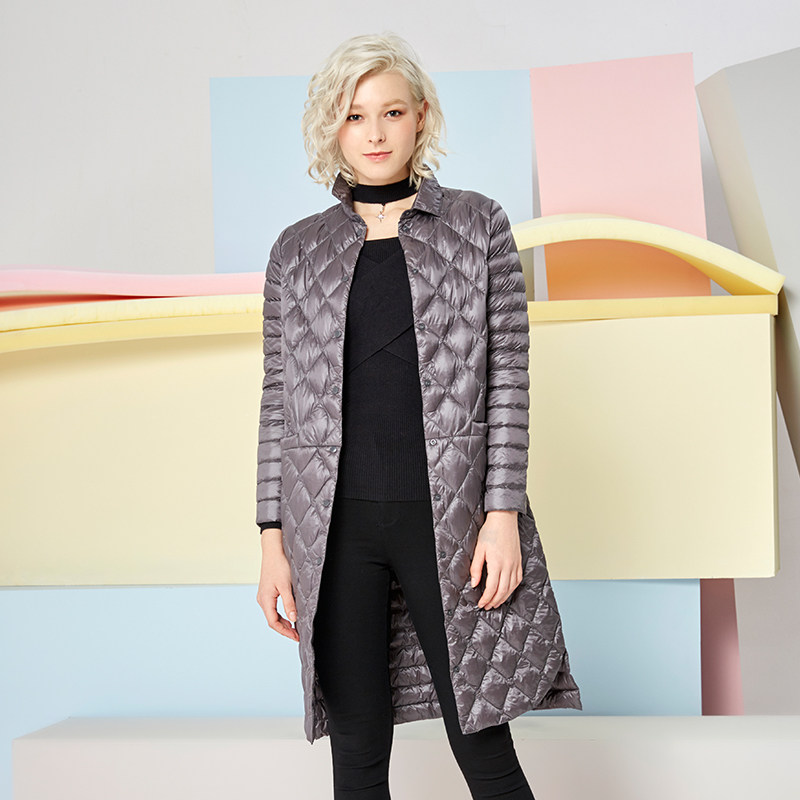 文华羽绒2025新款轻薄羽绒服女中长款修身韩版羽绒轻薄显瘦外套潮