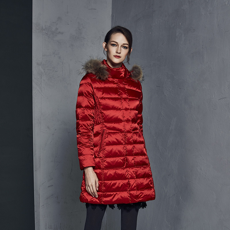 文华羽绒2025秋冬大毛领羽绒服女中长款修身韩版时尚保暖外套潮