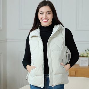 文华羽绒2025羽绒马甲女休闲保暖冬季背心外穿连帽羽绒服马甲坎肩