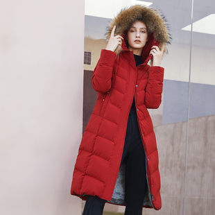 文华羽绒2025新款秋冬大毛领收腰中长款时尚保暖羽绒服女加厚外套