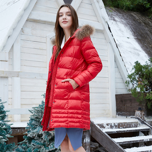 文华羽绒修身羽绒服女中长款2025年新款时尚爆款韩版大毛领外套