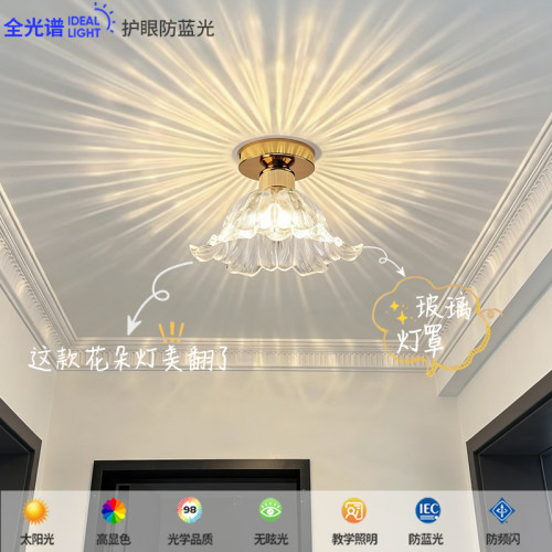 法式轻奢水晶玻璃花朵玄关吸顶灯