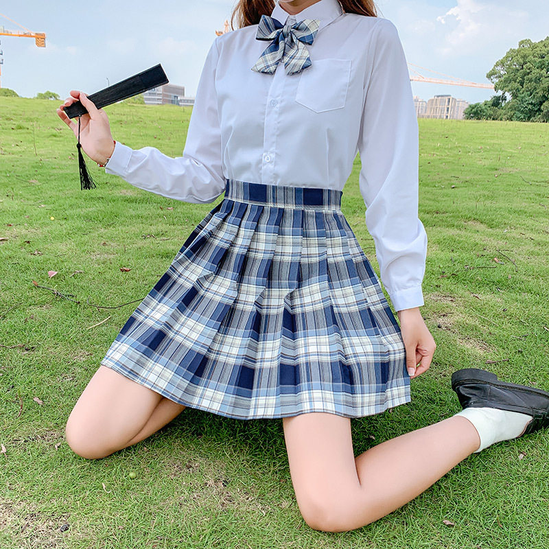 jk制服日系格子裙女夏学生装学院风衬衫原创套装纯色短两件套裙子