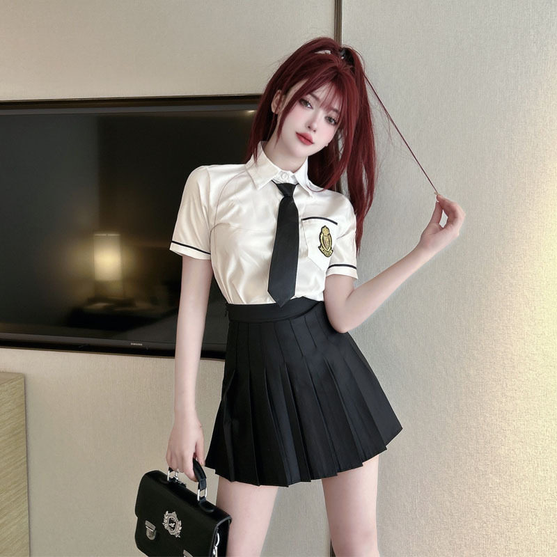 学院风女团jk套装辣妹穿搭短袖衬衣 a字百褶裙毕业照校服女团制服