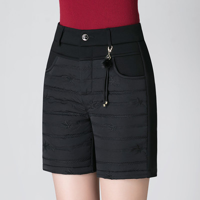 秋冬加厚加绒短裤女弹力显瘦直筒五分裤外穿打底靴裤大码保暖中裤