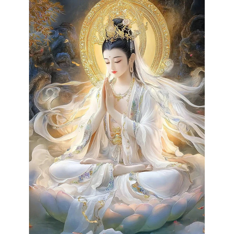 新款正品DMC十字绣 客厅玄关满绣人物观音菩萨 白衣大士静观自在