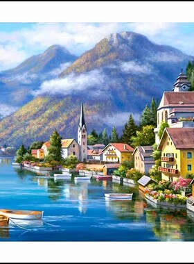 法国正品DMC十字绣 客厅卧室餐厅玄关欧式名画油画 湖边小镇