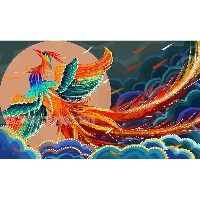 新款印花正品DMC十字绣套件客厅大画新中式动物画凤凰飞天