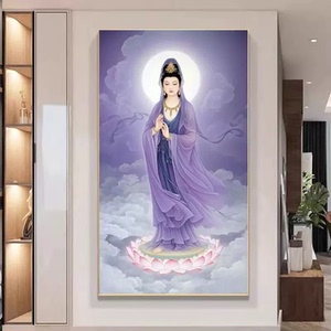 新款正品DMC十字绣客厅玄关竖版人物佛堂 观音菩萨画像 紫衣观音