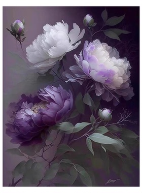 新款正品DMC十字绣手工线绣客厅卧室餐厅玄关画竖版紫色牡丹花3